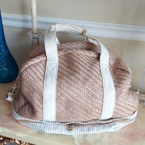 Anthropologie Deux Lux Tan and White Women's Weekender Travel Bag
